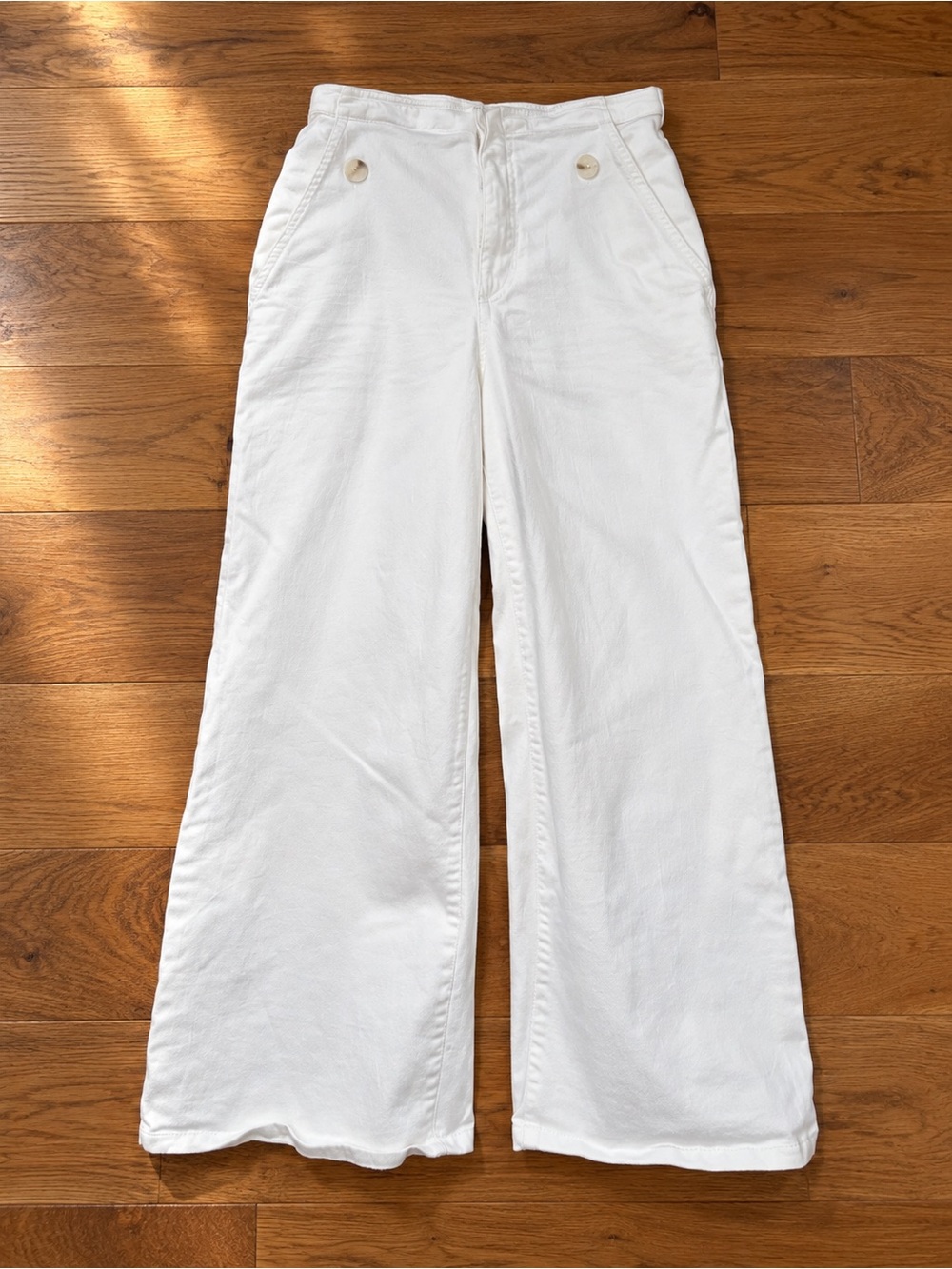 Maeve Anthropologie Wide Leg Crop White High Rise Sailor Jeans Sz 30
